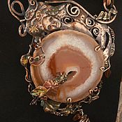 Комплект( кольцо и серьги) медный с финифтью Каприз