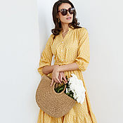 Платье льняное сиреневое с объемными рукавами "Лаванда"