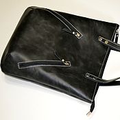 Clutch cosmetic bag black made of genuine leather