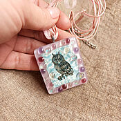 Украшения handmade. Livemaster - original item Glass Owl necklace. Mauve Glass jewelry Owl. Mauve Pink Lilac Plum lig. Handmade.