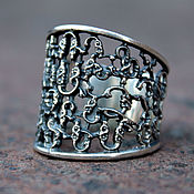 Украшения handmade. Livemaster - original item Wide ring made of 925 sterling silver with the Armenian alphabet DS0035. Handmade.
