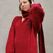 Одежда handmade. Livemaster - original item Real red in a dress with a long scarf Knitted dress. Handmade.