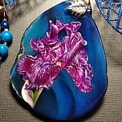Украшения handmade. Livemaster - original item Pendant lacquer miniature Purple iris painting on stone. Handmade.