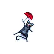 Украшения handmade. Livemaster - original item cat brooch with umbrella 