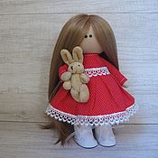 Текстильная кукла ручной работы в розово-голубом