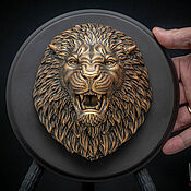 Для дома и интерьера handmade. Livemaster - original item Angry Lion sculpture animal head portrait, bronze imitation. Handmade.