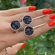 Украшения handmade. Livemaster - original item Etna.  Earrings and Ring with volcanic lava in silver. Handmade.