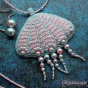 Украшения handmade. Livemaster - original item Jewelry sets: earrings and pendant made of sea jellyfish beads. Handmade.