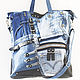 Denim tote bag with leather Trim Shopper Large Female, Tote Bag, Taganrog,  Фото №1