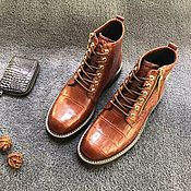 Обувь ручной работы handmade. Livemaster - original item Men`s lace-up shoes, crocodile leather, brown. Handmade.