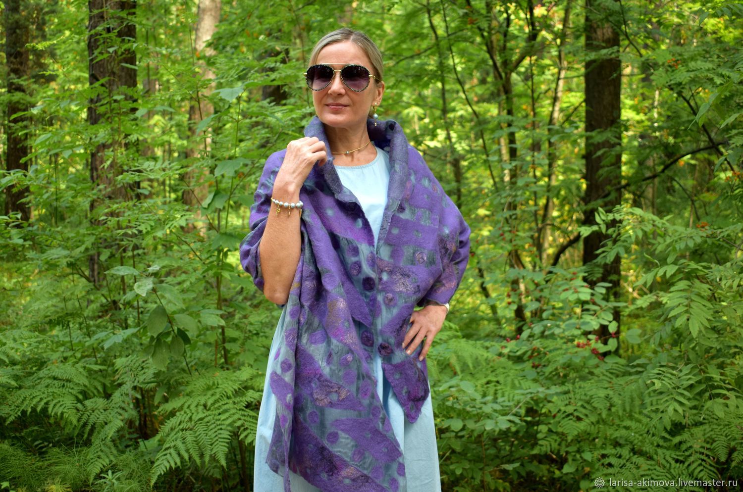 Stole felted Purple polka dots, silk large scarf 56 x 173 cm, Wraps, Berdsk,  Фото №1
