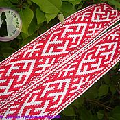 Русский стиль handmade. Livemaster - original item The belt will overcome the grass white-red with a curly border. Handmade.
