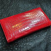 Сумки и аксессуары handmade. Livemaster - original item Purse - clutch made of the abdominal part of crocodile skin, in red.. Handmade.