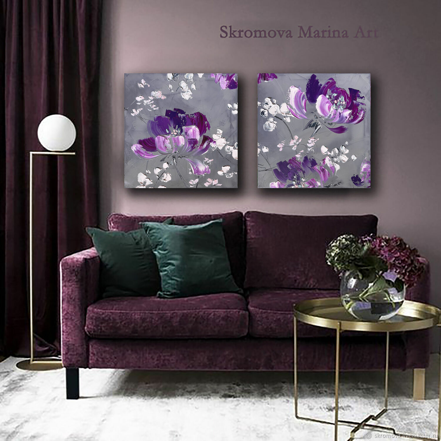 Double painting with delicate colors. Double module with gray tones, Pictures, Moscow,  Фото №1