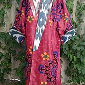 Quilted ikat kaftan. Uzbek chapan. boho coat. SCH019