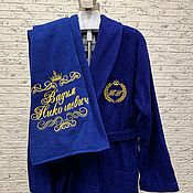 Мужской велюрово-махровый халат класса ЛЮКС  с вышивкой