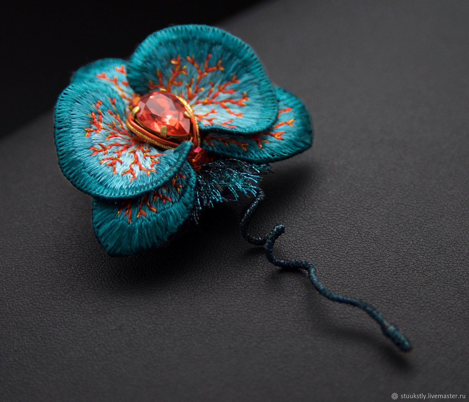 Brooch orchid phalaenopsis embroidered with silk, Brooches, Moscow,  Фото №1
