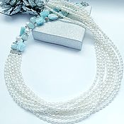 Украшения handmade. Livemaster - original item Pearl necklace with natural larimar and aquamarine. Handmade.