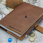 Канцелярские товары handmade. Livemaster - original item Leather cover for a diary with an engraving. Handmade.