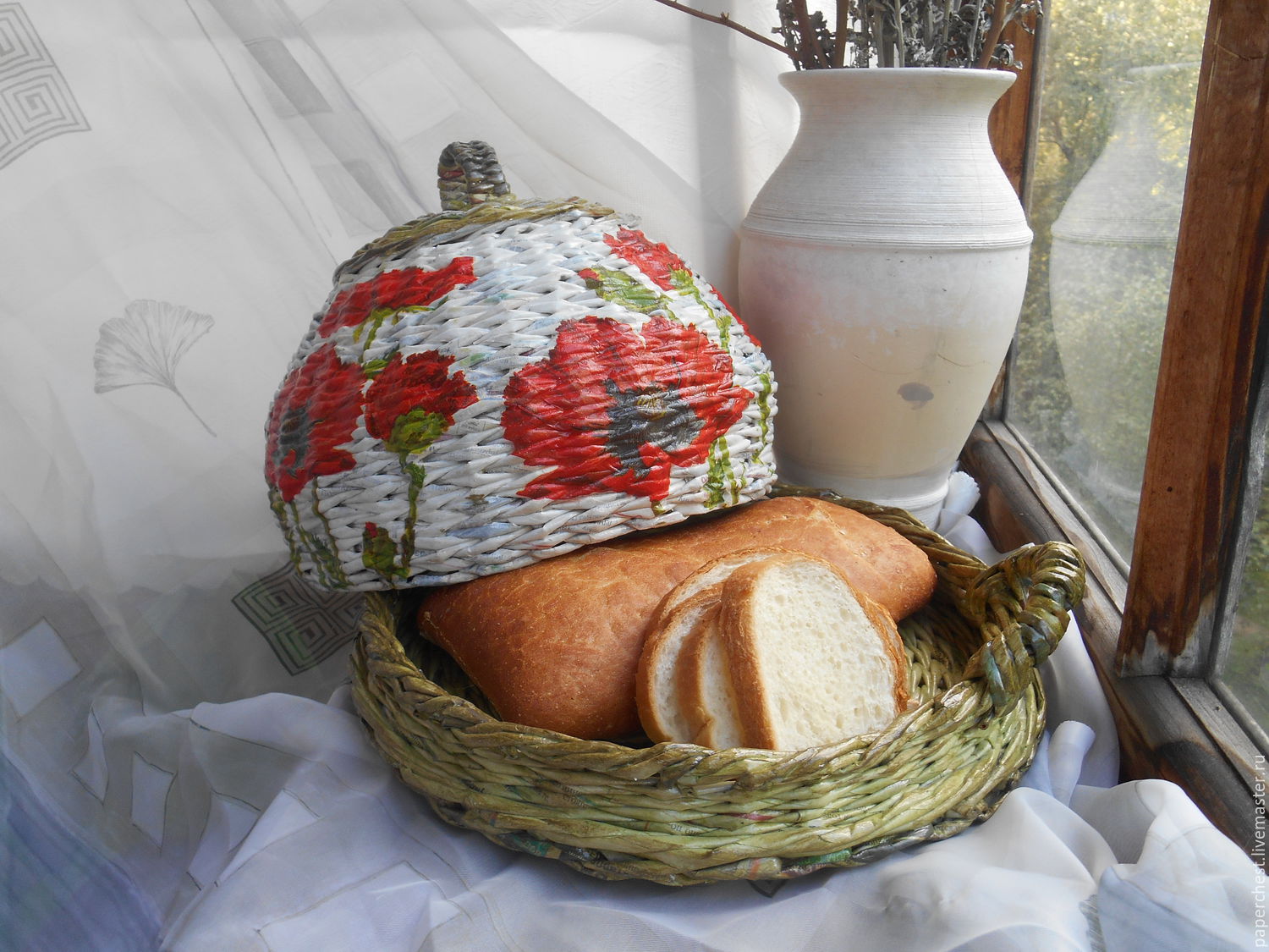 плетеная хлебница с красными маками круглая, Хлебницы, Москва,  Фото №1