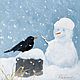 Картина с птицей: "Очарованный дрозд" Зимний пейзаж. Картины. Картины Лары Керан. Интернет-магазин Ярмарка Мастеров.  Фото №2