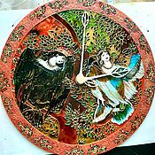 Часы настенные авторские "Птички", роспись по стеклу