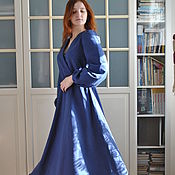 Одежда handmade. Livemaster - original item Boho dress with long sleeves blue linen-Selena. Handmade.