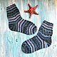 Men's socks 42 p Knitted Wool Striped Blue Warm, Socks, Izhevsk,  Фото №1