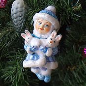 Сувениры и подарки handmade. Livemaster - original item Christmas toys: cotton wool Snow maiden with bunny. Handmade.