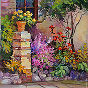 Картина "Цветы в Высокой Вазе" картина маслом с цветами