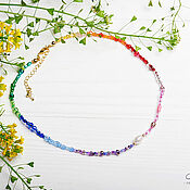 Украшения handmade. Livemaster - original item Rainbow necklace made of multicolored beads with a pearl. Handmade.