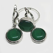 Украшения handmade. Livemaster - original item A set of 925 silver with natural green agate cabochons. Handmade.