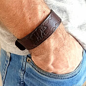 Украшения handmade. Livemaster - original item Men`s Leather Bracelet Bear Relief. Handmade.