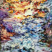 Картины и панно handmade. Livemaster - original item Painting with a mountain river and sunset 