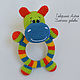 Hippo Round bright-knitted rattle on a wooden ring, Teethers and rattles, Tomsk,  Фото №1