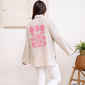 Одежда handmade. Livemaster - original item Linen Shirt natural color pink embroidery. Handmade.