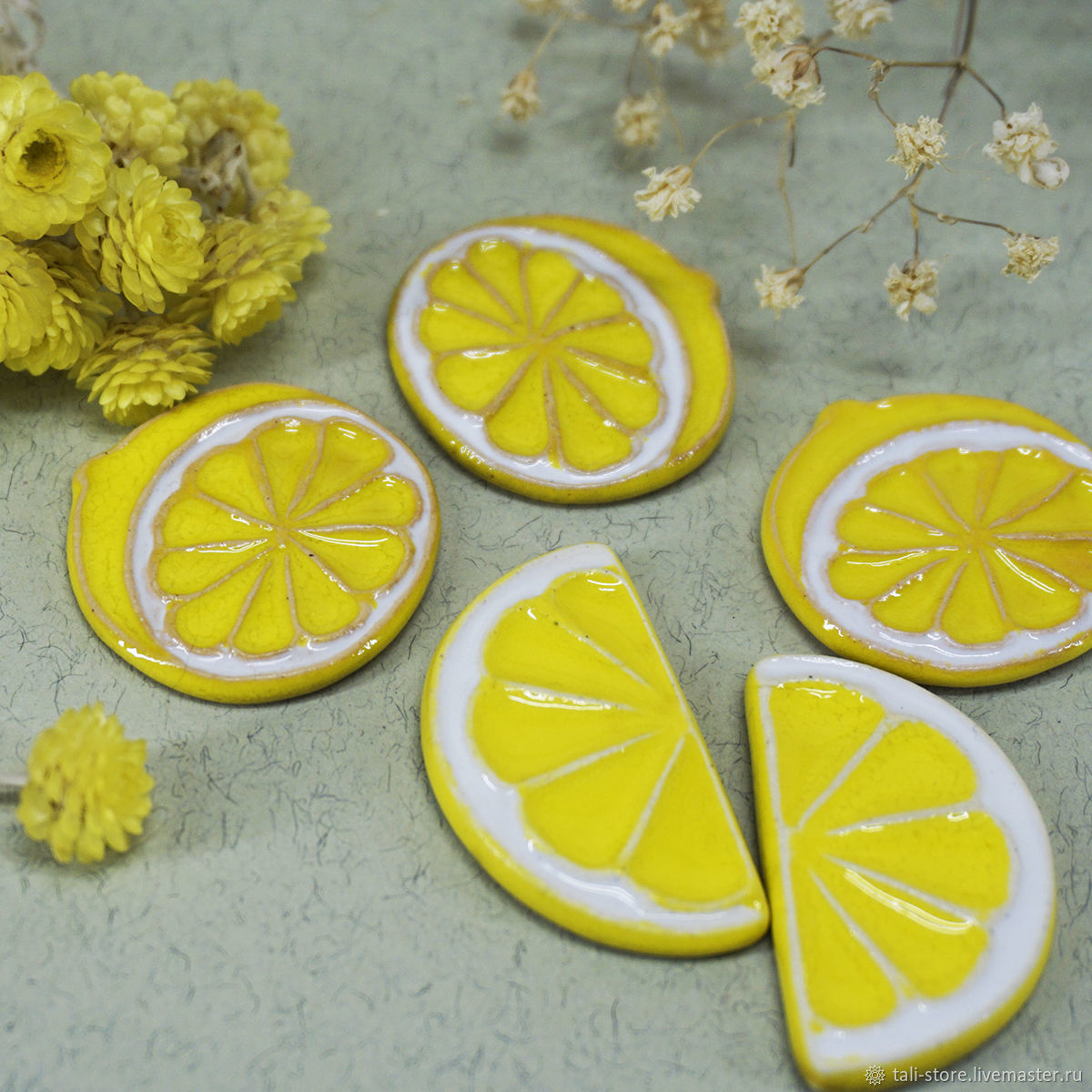 Брошки Лимончики из полимерной глины