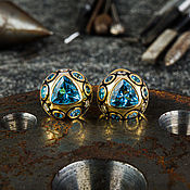 Украшения ручной работы. Ярмарка Мастеров - ручная работа Swiss blue topaz vermeil omega earrings (RMTR6). Handmade.