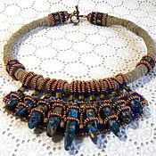 Украшения handmade. Livemaster - original item Necklace: Blue Spikes. A primitive necklace made of linen threads. Handmade.