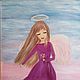 Картина акрилом. Скромный ангел в фиолетовом платье. 40х40 см, Картины, Краснодар,  Фото №1