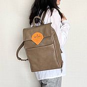 Сумки и аксессуары handmade. Livemaster - original item Gloria backpack made of genuine leather in cappuccino orange. Handmade.