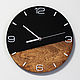 Black round wall clock made of acrylic and wood in eco style, Watch, Chelyabinsk,  Фото №1