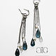 Stylish long earrings with London Blue Topaz, colorless Topaz stones and natural pearls!
