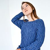 Одежда handmade. Livemaster - original item Knitted cotton jumper pullover off-season sweater with braids jeans denim. Handmade.