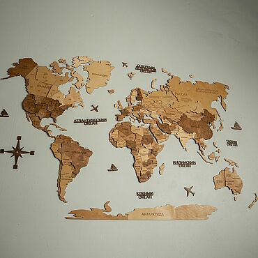Деревянная карта мира многоуровневая 3D 150х90см подробная купить винтернет-магазине Ярмарка Мастеров по цене 8670 ₽ – RC0OGRU