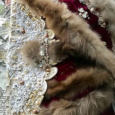 Сумки ручной работы. Ярмарка Мастеров - ручная работа Комплект"Snow Burgundy"с соболем и жемчугом. Handmade.