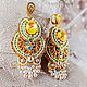Theon soutache earrings. Gold mint yellow. Earrings with pearls, Earrings, Krasnodar,  Фото №1