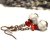 Украшения handmade. Livemaster - original item Red and white earrings made of turcvenite and LORENA coral. Handmade.