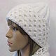 Beanie hat in white, on a knitted lining, half-wool, Caps, Petrozavodsk,  Фото №1