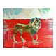  A lion on a red background. Animalism, oil, painting, Pictures, Voronezh,  Фото №1